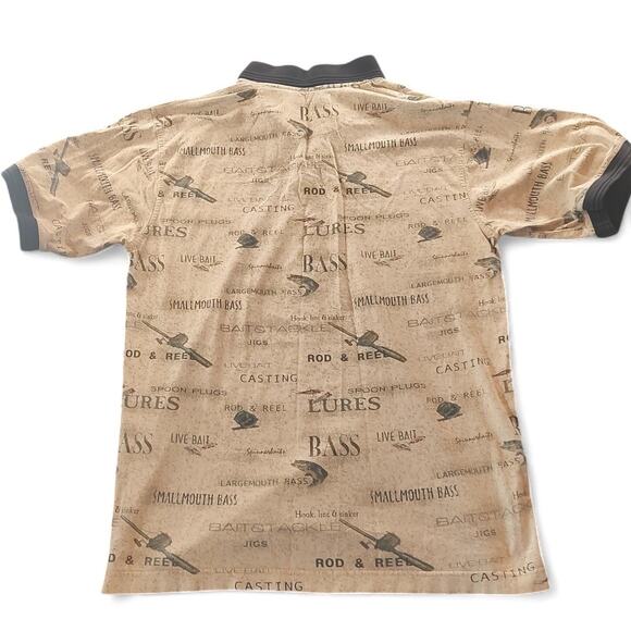 Vintage Puritan All Over Bass Fishing Lure Print Fishermancore Polo S/S Shirt M - Picture 2 of 7
